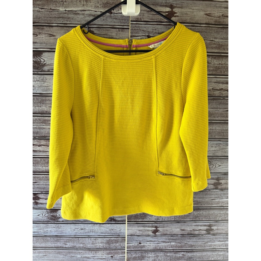 Boden Women's Long-Sleeved Ottoman Knit Top Size US 10 Bright Yellow Zip Pockets